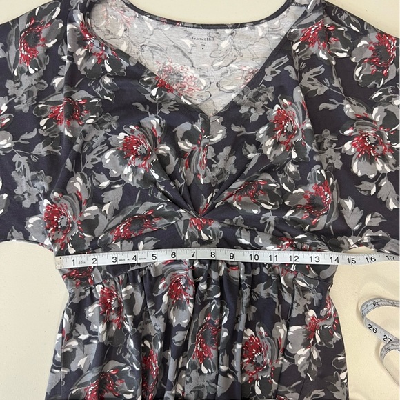 Garnet Hill Gray Floral Print Cotton Kimono Sleeve Dress Size M - Picture 3 of 6